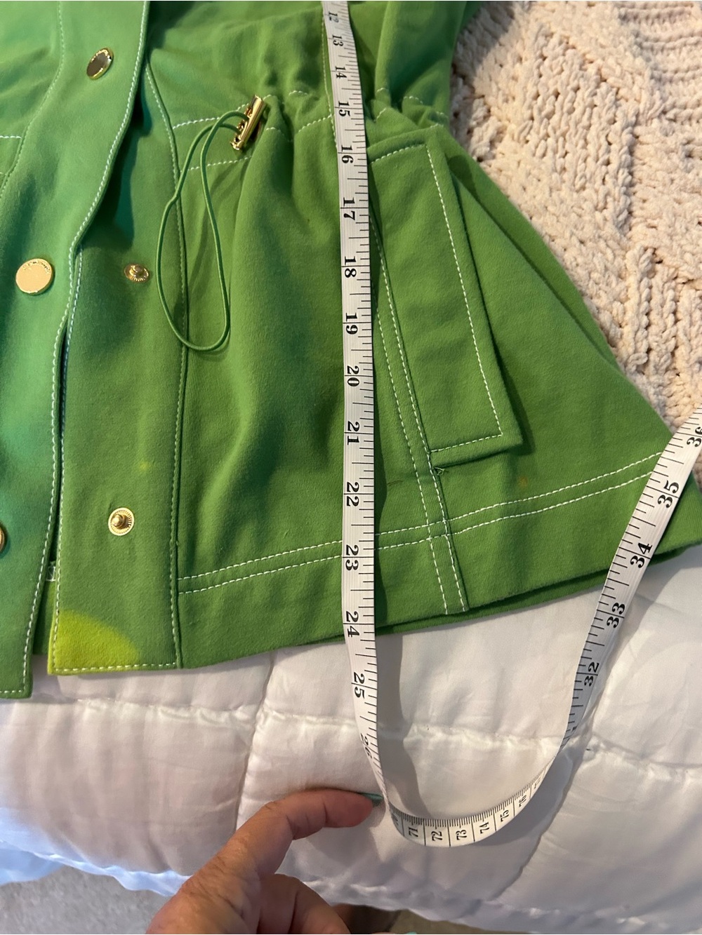 Jones of NY Green Drawstring Waist Jacket - Casual Zip-Front Coat - Picture 7 of 8